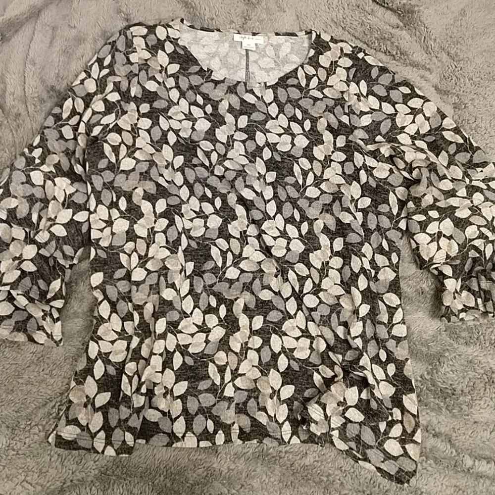 Style & Co Grey and Cream Printed Sweater Size 2X